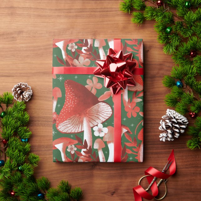Papier Cadeau Champignons Magie rouge et vert Tissu Papier (Cadeau de vacances)