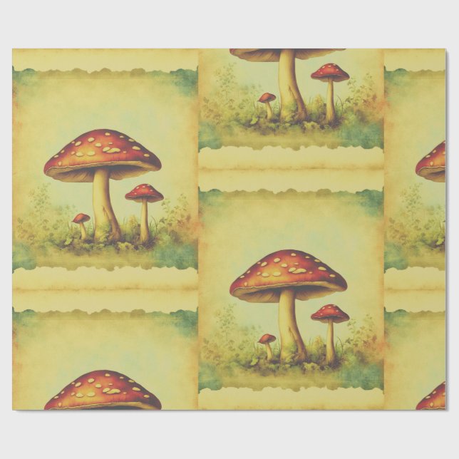 Papier Cadeau Champignons vintages (Plat)