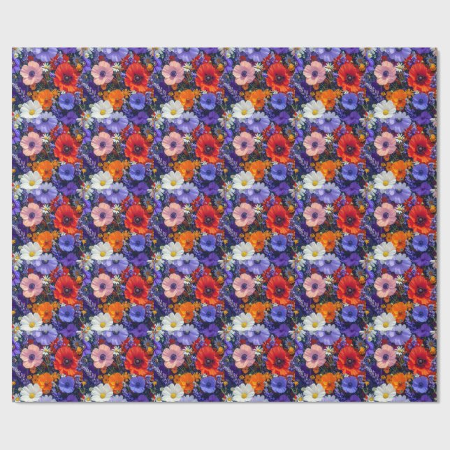 Papier Cadeau Champs de fleurs colorés (Plat)
