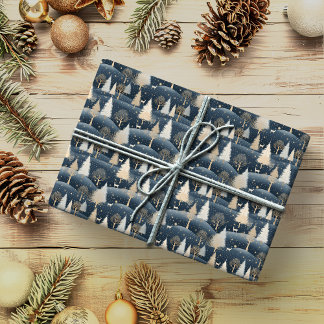 Papier Cadeau Champs de neige bleu et crème