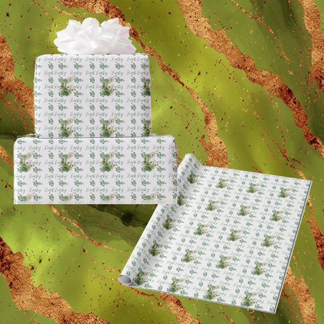 Papier Cadeau  Chanceux en amour Shamrock aquarelle vert émeraud (Lucky in Love Emerald Green Shamrock Watercolor Wrapping Paper)