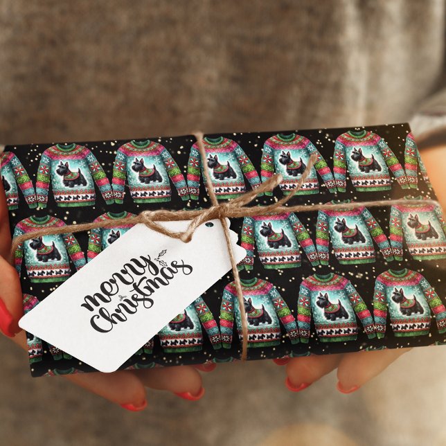 Papier Cadeau Chandail de Noël moche de chien écossais noir (Créateur téléchargé)