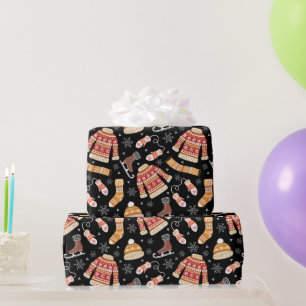 Papier Cadeau Chandail de Noël moche Noir Météo