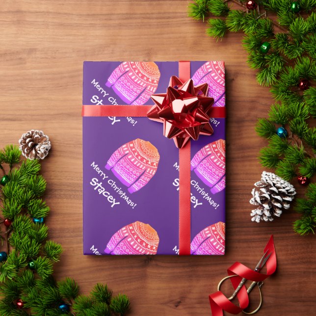 Papier Cadeau Chandail de Noël rose moche motif sur mesure (Cadeau de vacances)