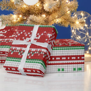 Papier Cadeau Chandail de Noël rouge, vert, blanc