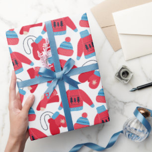Papier Cadeau Chandail d'hiver Rouge Bleu Blanc Noël