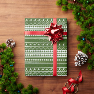 Papier Cadeau Chandail nordique blanc et vert Motif de Noël