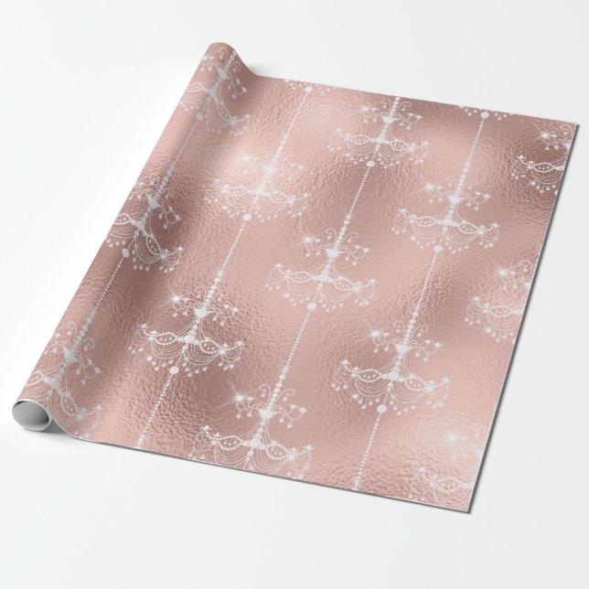 Papier Cadeau Chandelier Rose Gold et Blush (Déroulé)