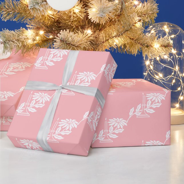 Papier Cadeau Chandelle de Noël rose élégant et élégant Poinsett (Vacances)