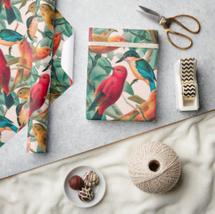 Papier Cadeau Chansons colorées & Motif Feuille vert