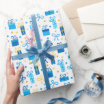 Papier Cadeau Chanukah présente des cadeaux avec des vaches Bleu<br><div class="desc">Ajoutez un peu de couleur de vacances et pétillez avec ce design amusant de papier d'emballage Chanukah. Convient aux enfants ou aux adultes, aux entreprises ou aux besoins d'enveloppement de cadeaux de famille. Il y a des sacs-cadeaux, du papier-mouchoir et du ruban pour un look Chanukah complet, ou vous pouvez...</div>