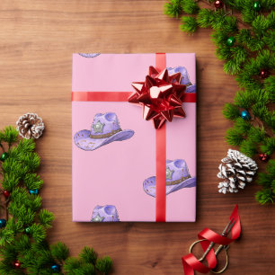 Papier Cadeau Chapeau de cowgirl violet clair - Fond rose