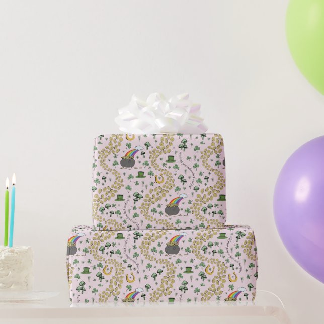 Papier Cadeau Chapeau de Leprechaun Rose Shamrocks (Cadeaux de fête)
