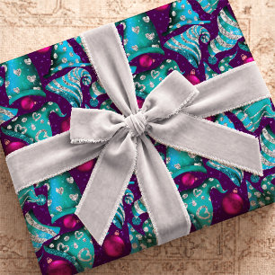 Papier Cadeau Chapeau de lutin de Noël en paillettes turquoise d