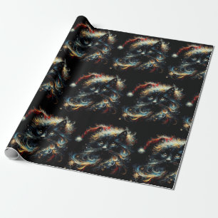 Papier Cadeau Chapeau de Noël de Santa chat noir fantaisiste déc