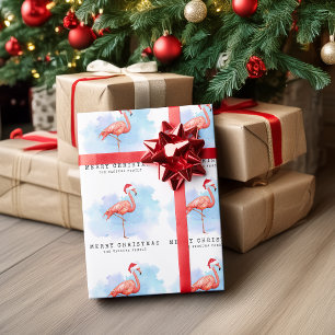 Papier Cadeau Chapeau de Noël moderne flamingo aquarelle