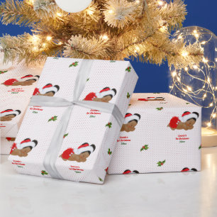 Papier Cadeau Chapeau de Noël rouge de fille bébé point emballag