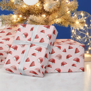 Papier Cadeau Chapeau de Père Noël mignon pour filles Rose Noël