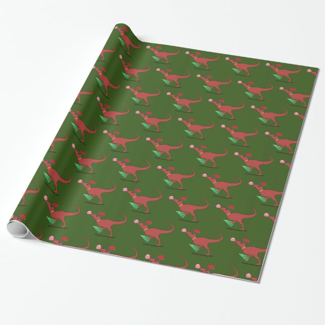 Papier Cadeau Chapeau de Santa Skateur Dinosaure (Déroulé)