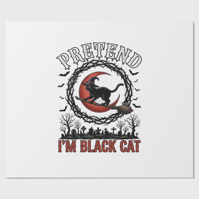 Papier Cadeau Chapeau de sorcière de chat noir prétendu Hallowee (Plat)