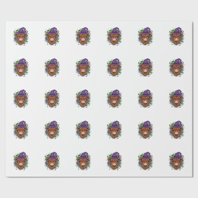 Papier Cadeau Chapeau de sorcière de vache des Highlands Hallowe (Plat)