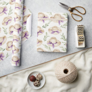 Papier Cadeau Chapeaux Crème Rubans Violets Anniversaire