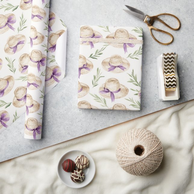 Papier Cadeau Chapeaux Crème Rubans Violets Anniversaire (Artisanat)