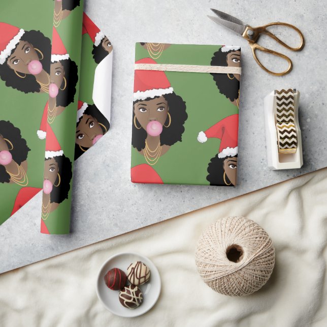 Papier Cadeau Chapeaux de Noël, Femmes noires, vert Bubblegum (Artisanat)