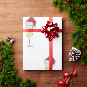 Papier Cadeau Chapeaux de Père Noël au Champagne de Noël Festif