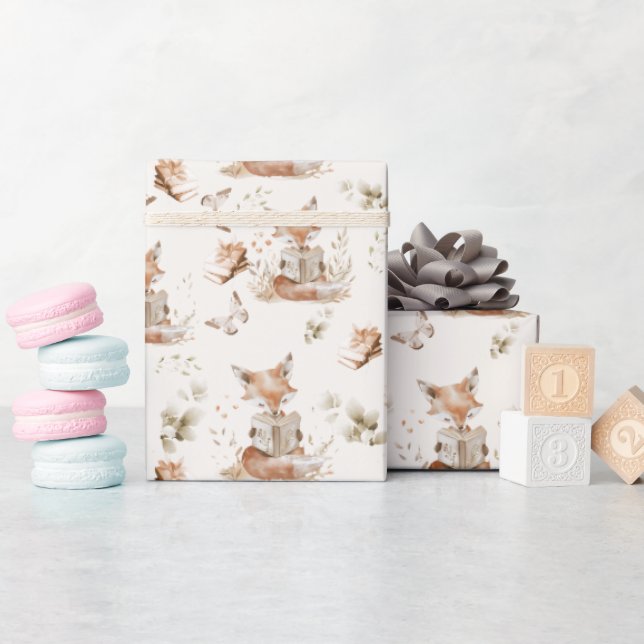 Papier Cadeau Chapitre Un Lecture Fox Motif (Baby Shower)