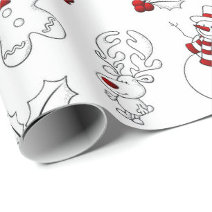 Papier Cadeau Chaque caractère de Noël Rouge et Blanc