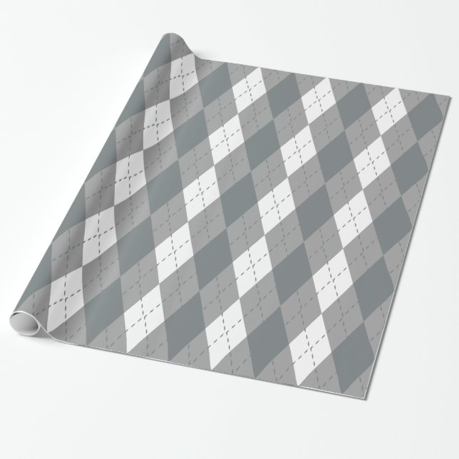 Papier Cadeau Charbon Gris Foncé Blanc XL Argyle (Déroulé)