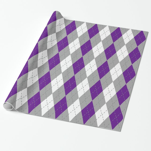 Papier Cadeau Charbon Violet Gris Foncé Blanc XL Argyle (Déroulé)