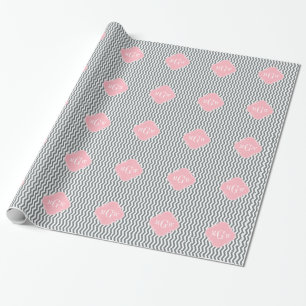 Papier Cadeau Charcoal Thin Chevron Pink Quatrefoil 3 monogram