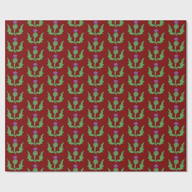 Papier Cadeau Chardon (sur fond rouge) (Plat)