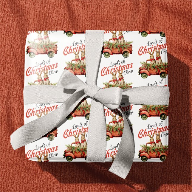 Papier Cadeau Charges de lapins de Noël en Camion Rouge (Créateur téléchargé)