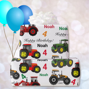 Papier Cadeau Chargeur de tracteurs Ajouter le nom du garçon Âge