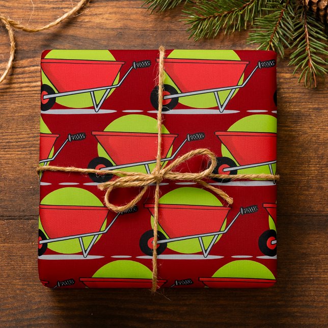 Papier Cadeau Chariot de jardin brouette rouge (Créateur téléchargé)