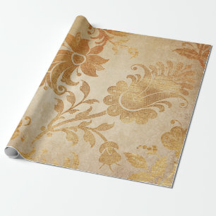 Papier Cadeau Chariot floral d'or vintage sale