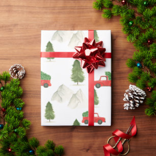 Papier Cadeau Chariot rouge Aquarelle Noël Noël Fêtes