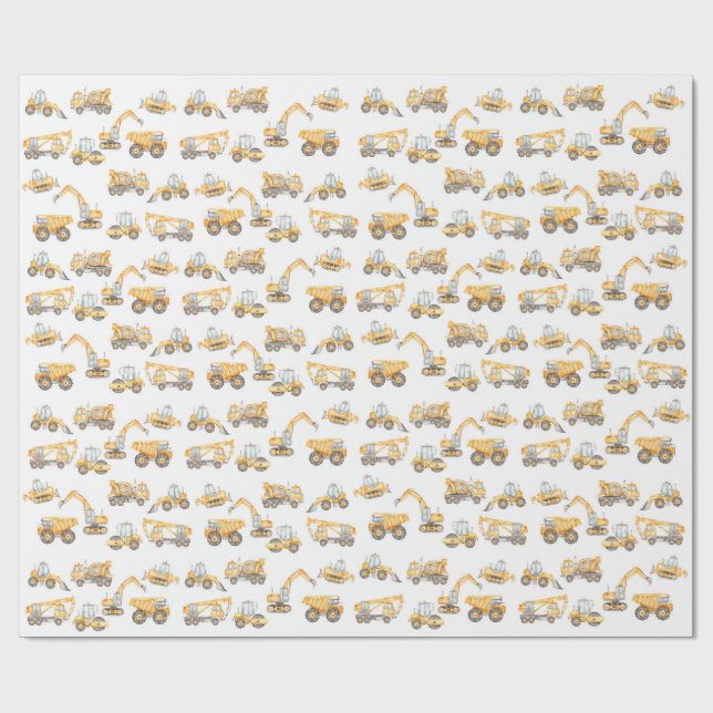 Papier Cadeau Chariots de construction fête d'anniversaire (Plat)