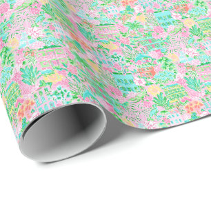 Papier Cadeau Charleston Pastel Prépa Palm Beach Motif Imprimé