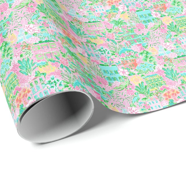 Papier Cadeau Charleston Pastel Prépa Palm Beach Motif Imprimé (Coin rond)