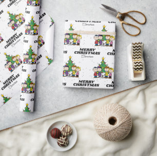Papier Cadeau Charlie Brown & Amis Noël   Ajouter Votre Nom