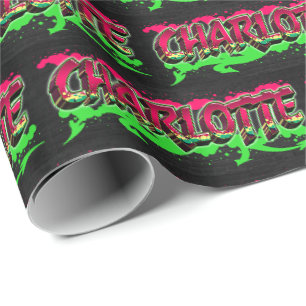 Papier Cadeau Charlotte prénom nom graffiti rouge vert