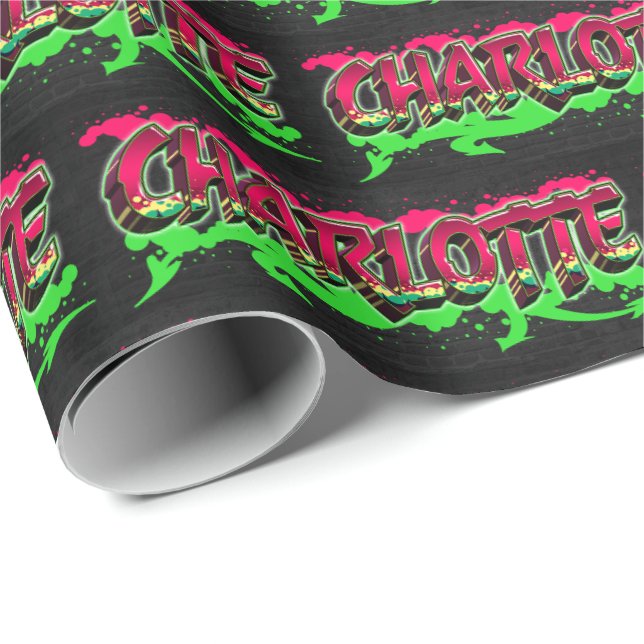 Papier Cadeau Charlotte prénom nom graffiti rouge vert (Coin rond)