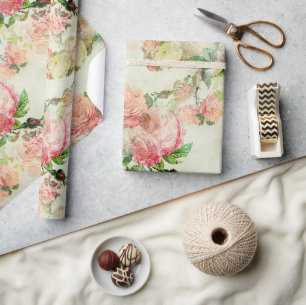 Papier Cadeau Charmant motif artistique de roses florales roses 