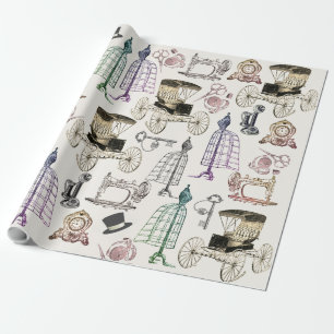 Papier Cadeau Charmant motif de calèche antique vintage moderne