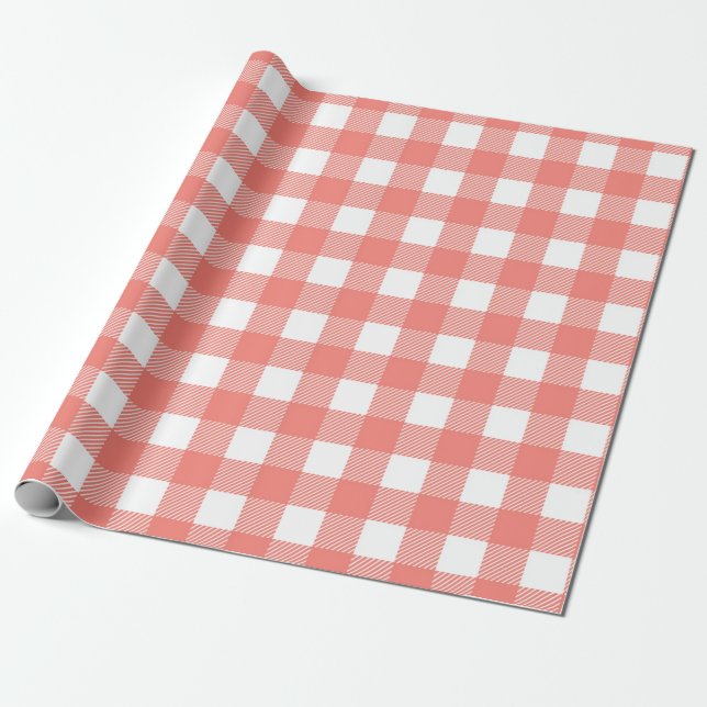Papier Cadeau Charmant motif gingham rouge et blanc (Déroulé)