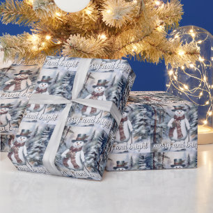 Papier Cadeau Charmant Snowman Aquarelle Forêt d'hiver